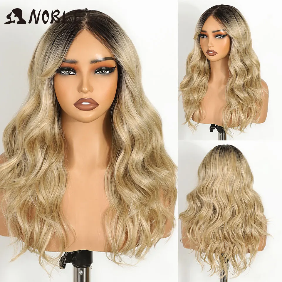 Noble 20-Zoll-Synthetik-Perücken mit Spitze vorne für schwarze Frauen, Ombré-Blond, 6x4, gewellte Perücke mit Pony, hitzebeständige Cosplay-Perücke. – Detail 9