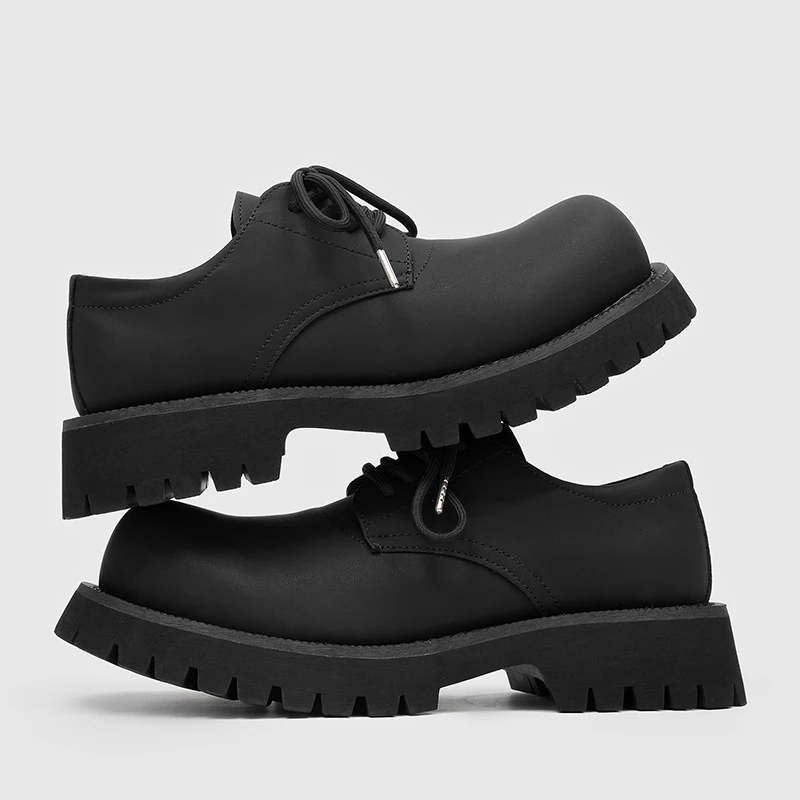Size 38-46 Men Large-brimmed Derby Shoes Brand Black New Model Simple Round-top Fashionable Thick-soled Men Leather Shoes Men