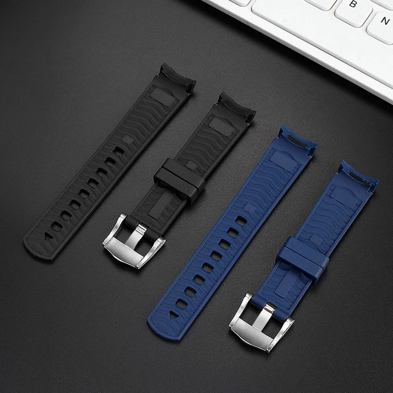 20mm 22mm Curved End Rubber Watch Strap  For Omega Seamaster 300 AT150 planet ocean 007 Waterproof Diving Men Silicone Watch band