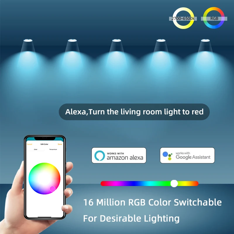 MFI Certified Scan Home Kit QR Connect WiFi Smart LED Spotlight RGB dimmerabile 5W Light Apple Siri Alexa Google Voice Control