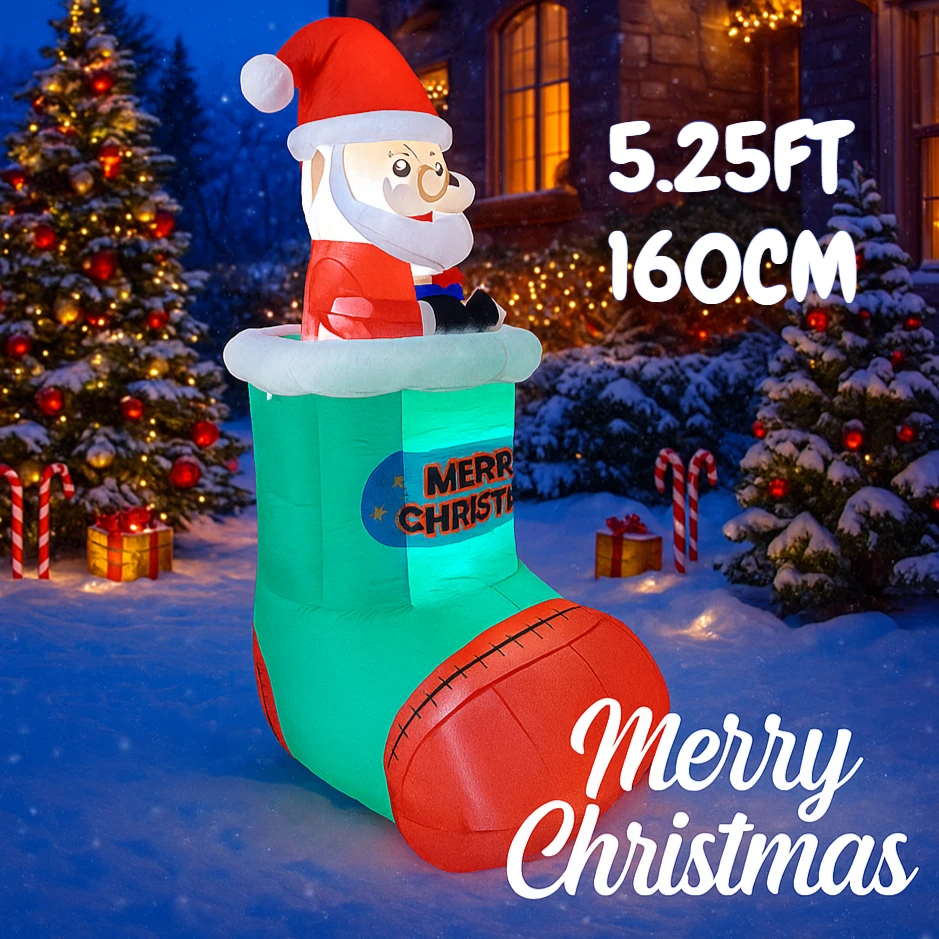5.25FT لعبة قابلة للنفخ سانتا كلوز عيد الميلاد تخزين عيد الميلاد الديكور لساحة لوازم المنزل هدية مزخرفة مع LED نفخ