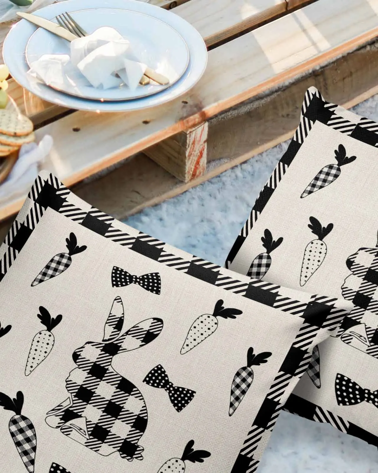 2/4PCS Rabbit Plaid Easter Black Waterproof Cushion Cover For Home Decoration 40/45/50/60/66cm Pillowcase