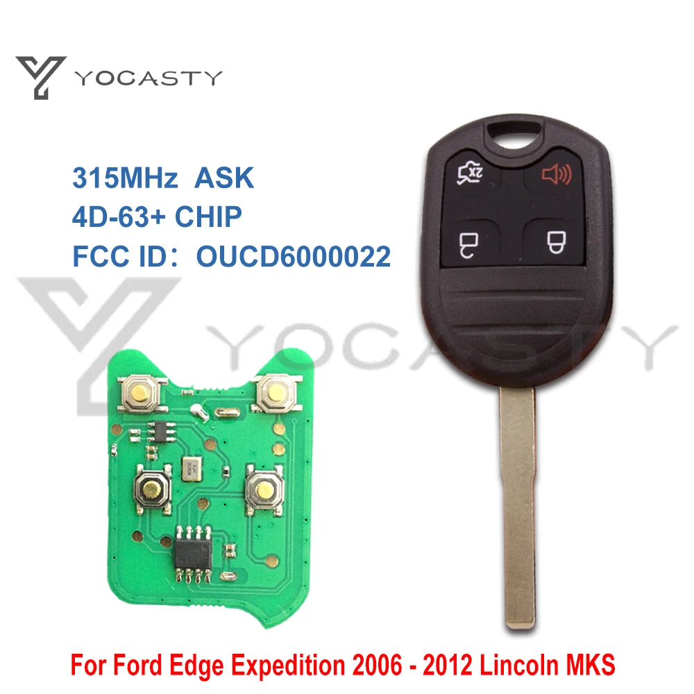 

YOCASTY OUCD6000022 4 Button Remote Car Key For Ford C-Max Escape F350 Focus SE SEL Transit Connect with 4D-63+ CHIP 315Mhz