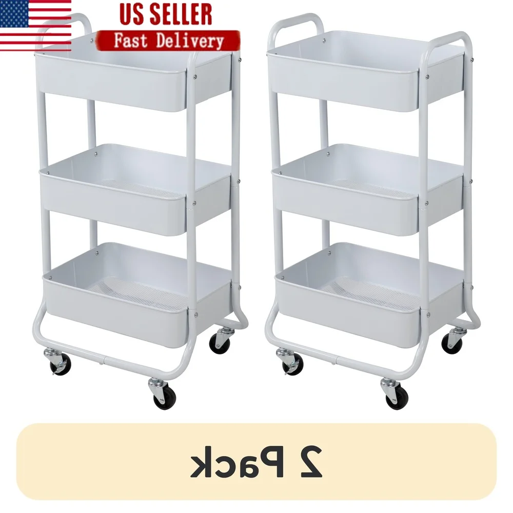 

(2 pack Metal Frame Laundry Basket Sorter Arctic White 3 Tier Easy Rolling Adults & Children