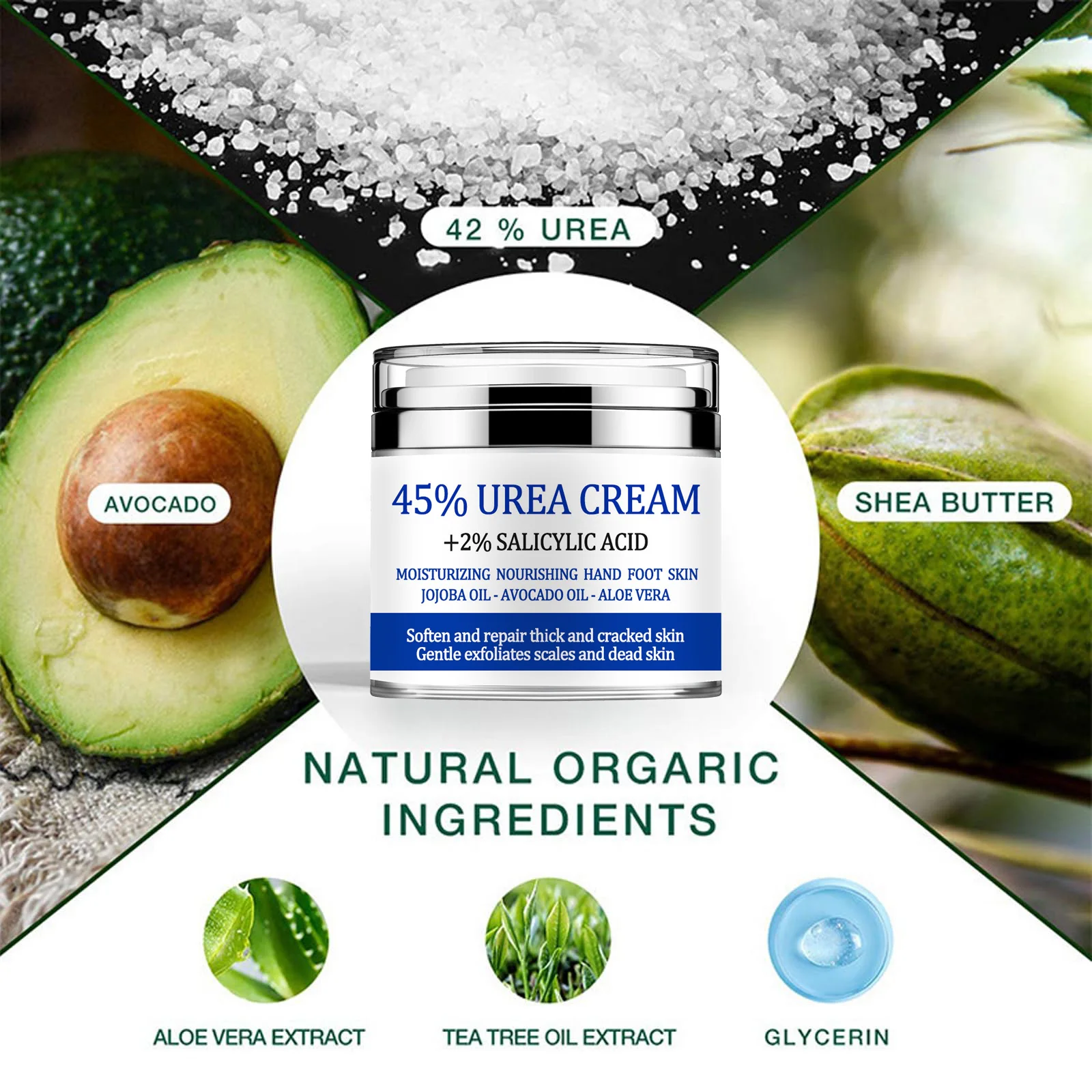Urea Cream 42%, Foot Cream For Dry Cracked Heels, Urea Cream 42 Percent For Feet, Moisturizing & Exfoliating Foot Cream With 2%