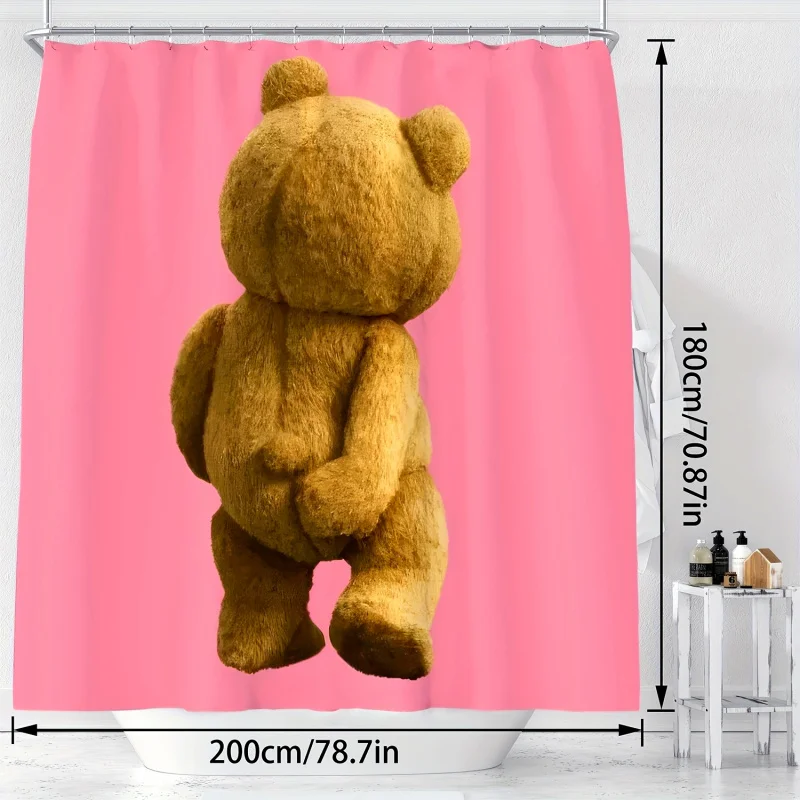 1pc, Teddy Bear Print Shower Curtain, Cute Novelty Cartoon Bathroom Decor, Modern Nordic Digital Art, Waterproof Fabric, Home De