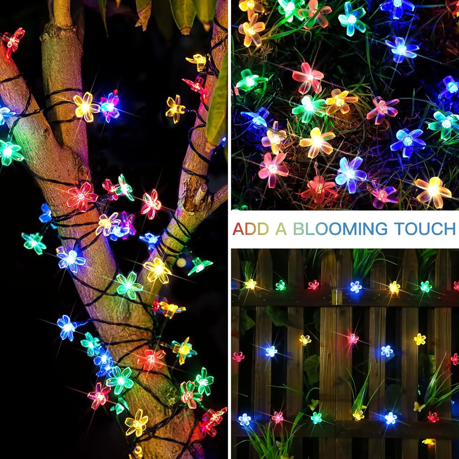 Solar Christmas Lights Outdoor Waterproof, 2 Pack 50 LED Flower Solar Powered Lights String, Solar String Lights for Chri