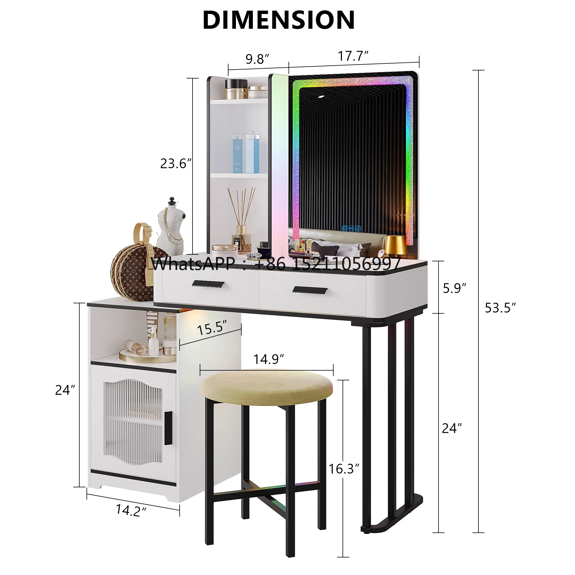 Makeup Dressing Table With Wireless Charging high performance Girls Vanity Desk With LED Lighted