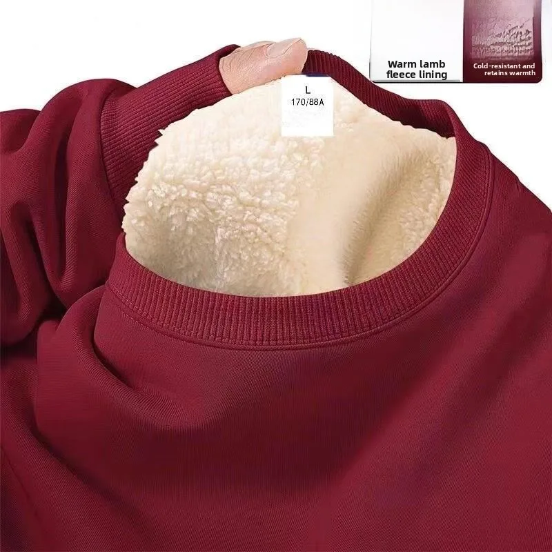 

Мужская толстовка с капюшоном на меху из овчины, круглый вырез, осенне-зимняя теплая верхняя одежда, однотонная, с принтом