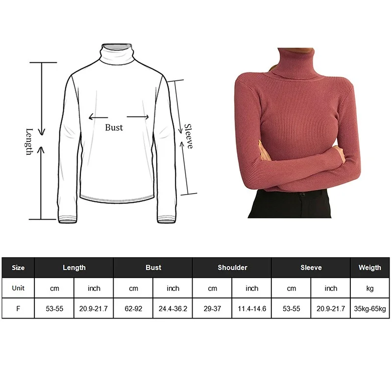 2024 Knitting Pullover Sweater Long Sleeve Bottom Shirt Slim Turtleneck Sweaters Casual Women Autumn Winter Soft Blouse Jumpers