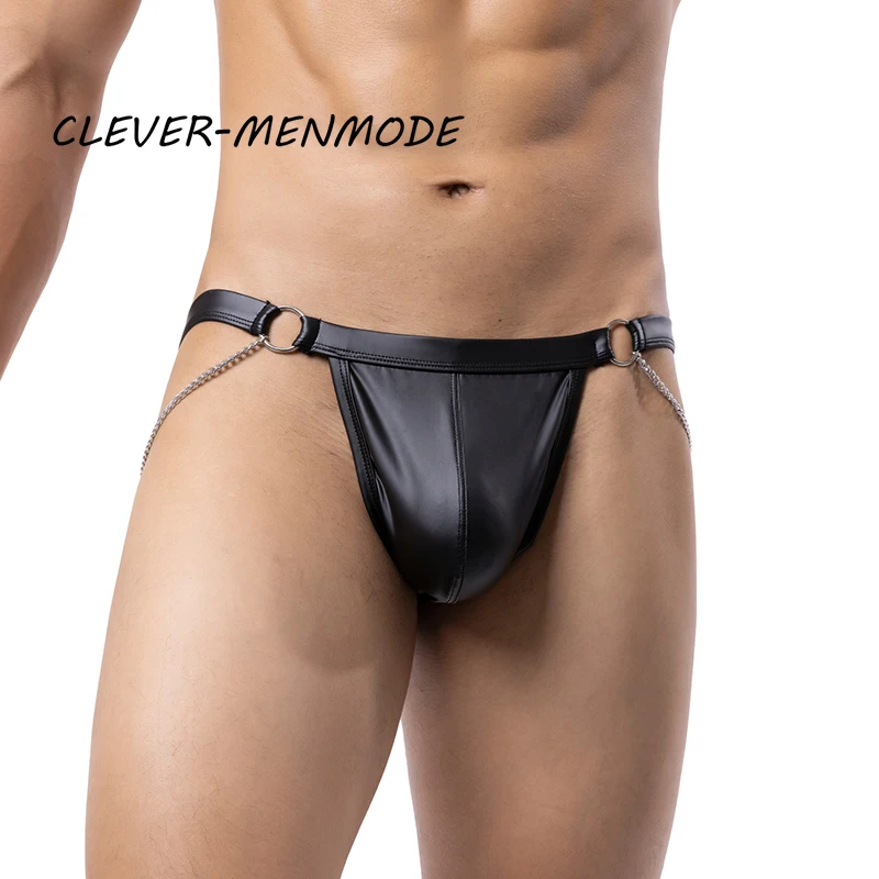 مثير الملاكم الرجال فو الجلود القضيب حقيبة سلسلة طوق بذلة مثلي الجنس سيسي الانتفاخ الحقيبة سراويل بولي براءات الاختراع والجلود السراويل #2