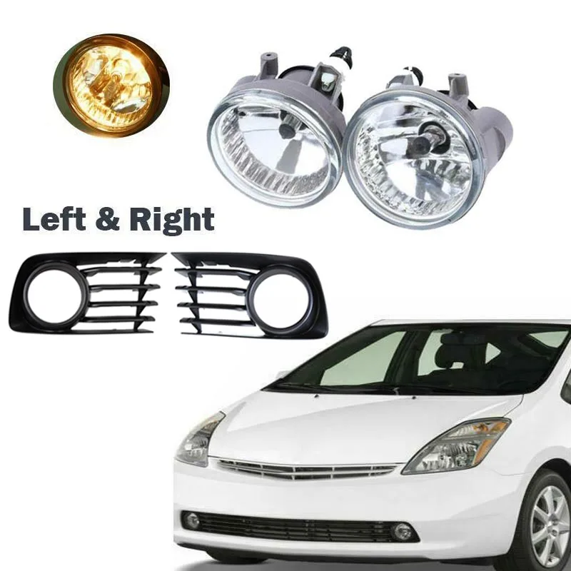 Pair Front Bumper Fog Light Lamps + Covers Kit for Toyota Prius 2004-2009 with Bulb 81221-52070 81211-52070