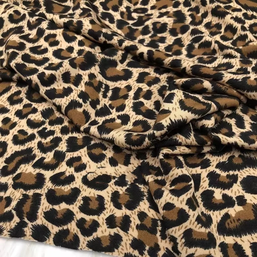 Classic Brown Leopard Print High Stretch Spandex Milk Silk Flower Fabric Drape Wrinkle Resistant Four-Way Elastic Dress Fabric