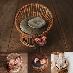 2022 Newborn Photography Props Handmade Round Rattan Chair Baby Bed Infant Photoshot Prop Shooting Studio Posing Accessories