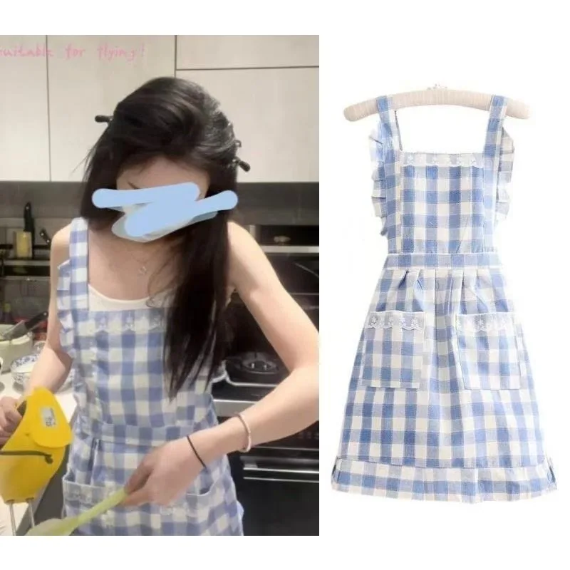 Cotton Princess Style Apron Fresh Fashion Waist Apron Double Layer Cute Kitchen Cooking Catering Work Wear