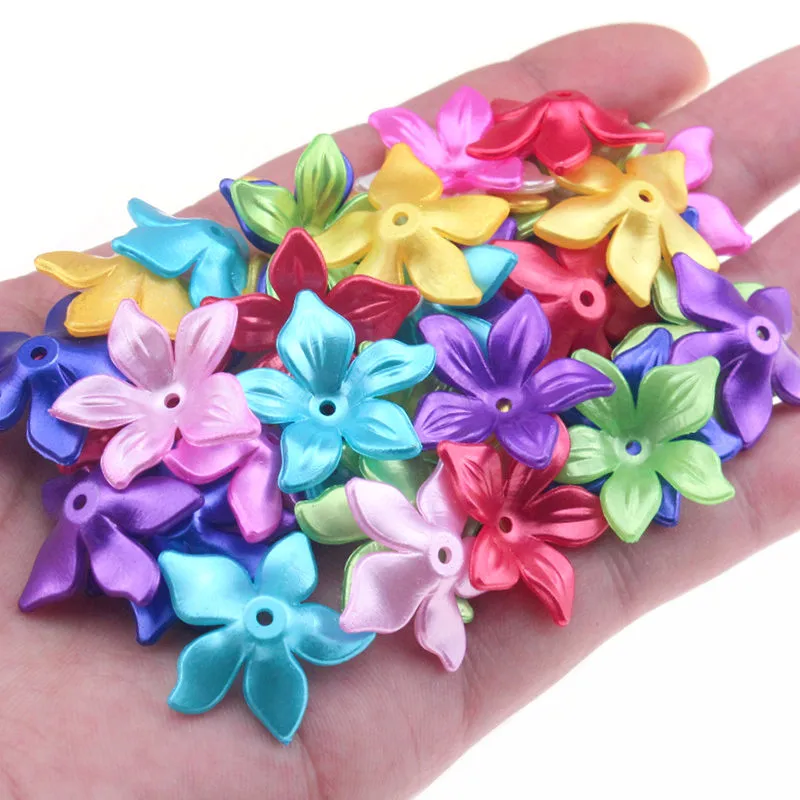 25-100Pcs/Lot 25.5MM Fashion Matte Plasti Flower Acrylic Beads Loose Spacer Bead For Jewelry Making DIY Handwork Accessories