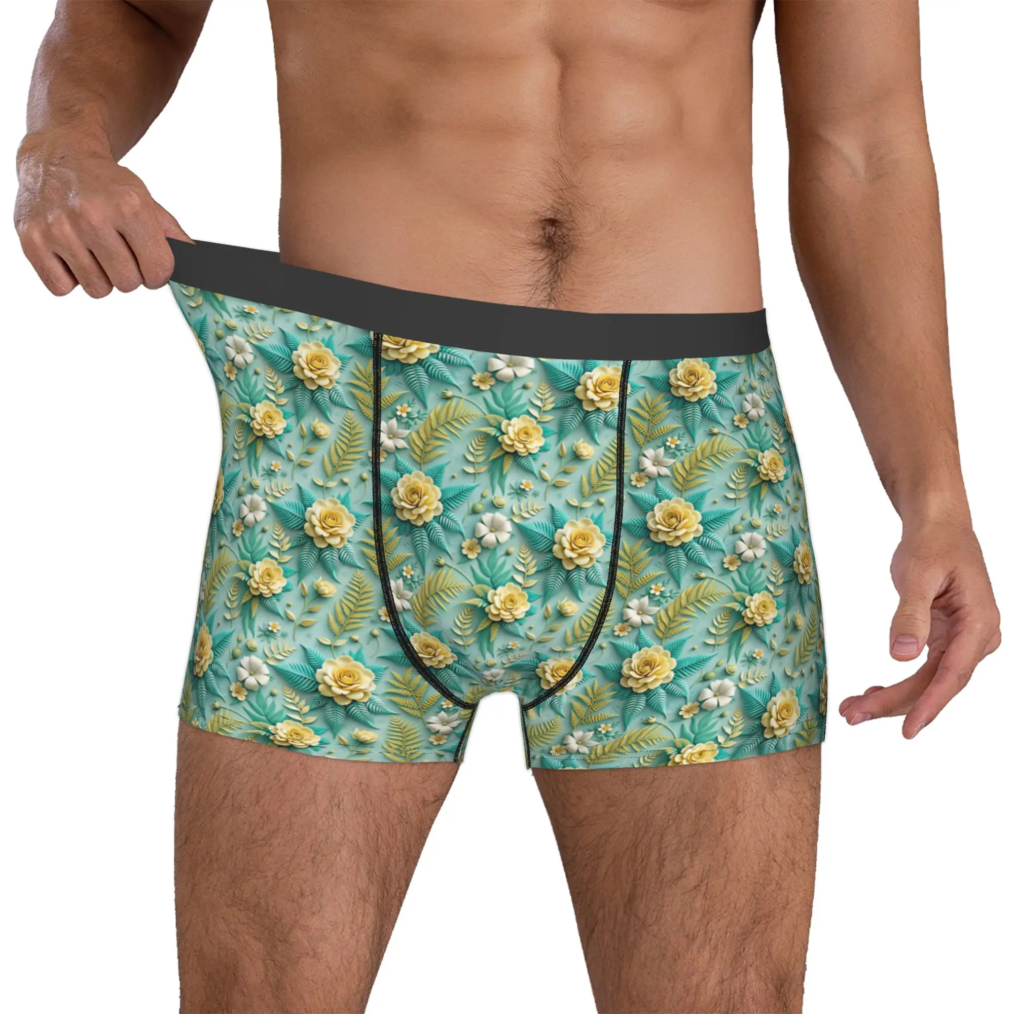 Luxury High 3D Floral Underwear Male Print Fashion Trend 3D Flowers Boxer Briefs Shorts Panties Soft Underpants