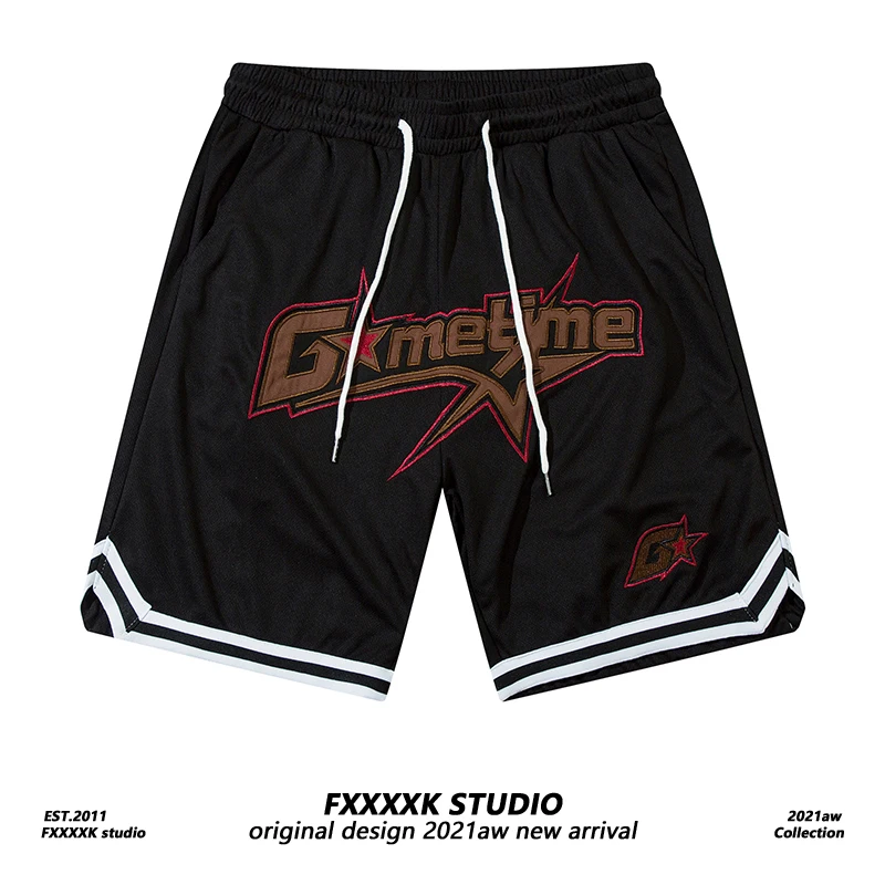 

FXK Original Vintage American Retro Brand Embroidered Letter Hip Hop Loose Me Breathable Sports orts Men's Ethnic Clothing