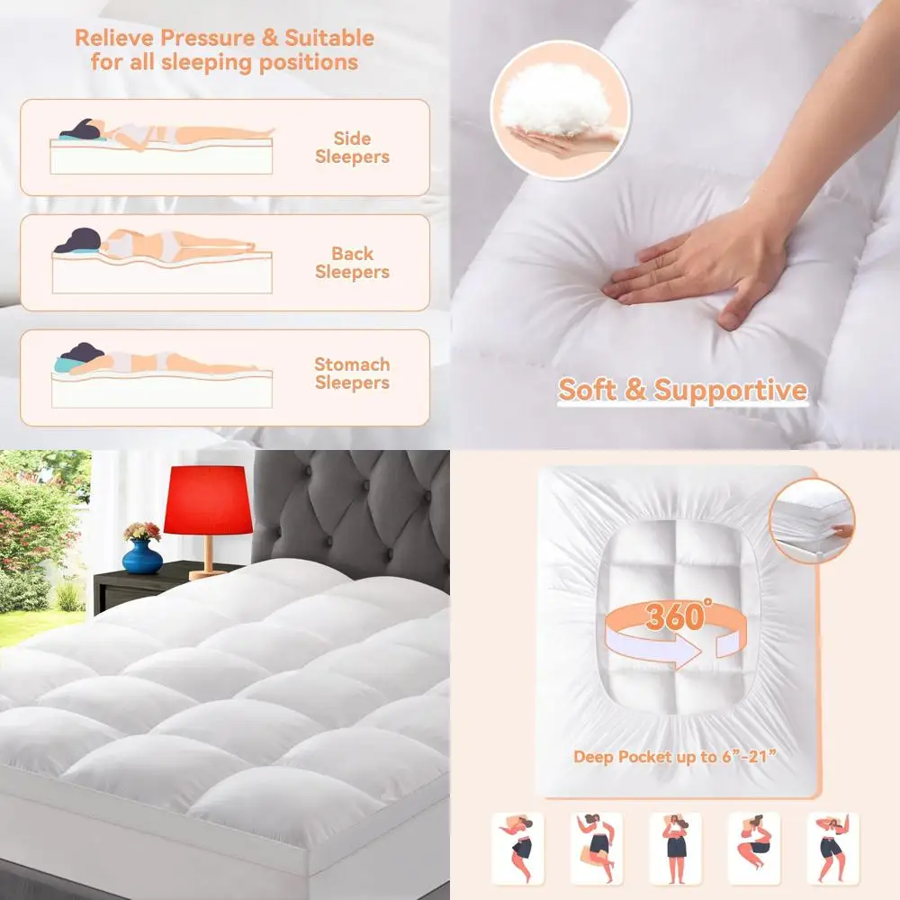 

Extra Thick Plush Mattress Pad for Back Pain Relief, Queen Size Pillow Top Mattress Topper with Deep Pocket, Soft Fluffy Down Al