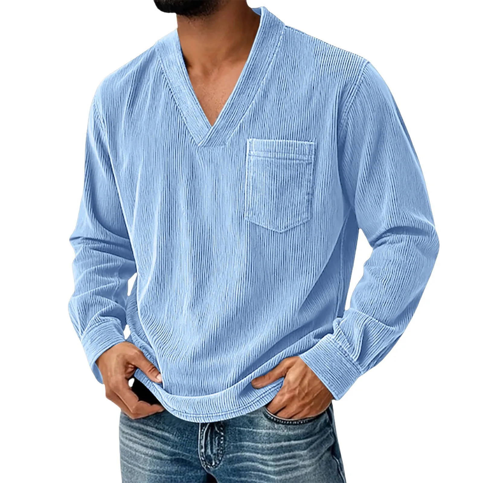

New Corduroy Men's Solid Color Casual Long Sleeve Shirt Top Men's