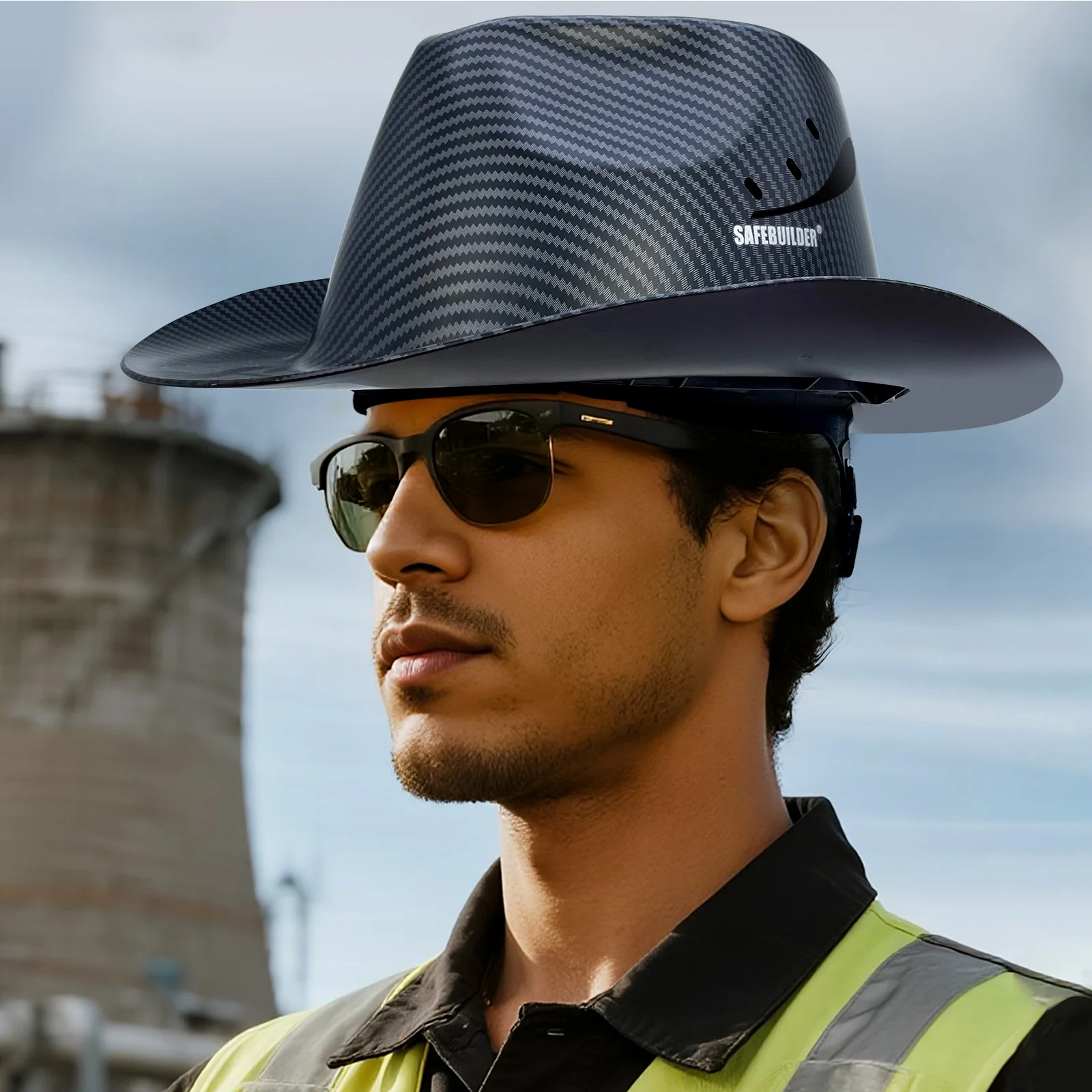 Capacete de segurança de cowboy ANSI Z89.1 Classe C com ventilação e aba completa para uso industrial de construção ao ar livre