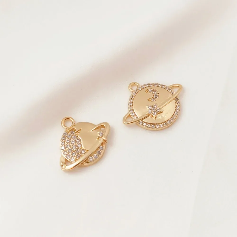

14K Copper-plated Real Gold Slightly Inlaid Zircon Star, Moon, Universe and Planet Pendant DIY Jewelry Pendant Earrings