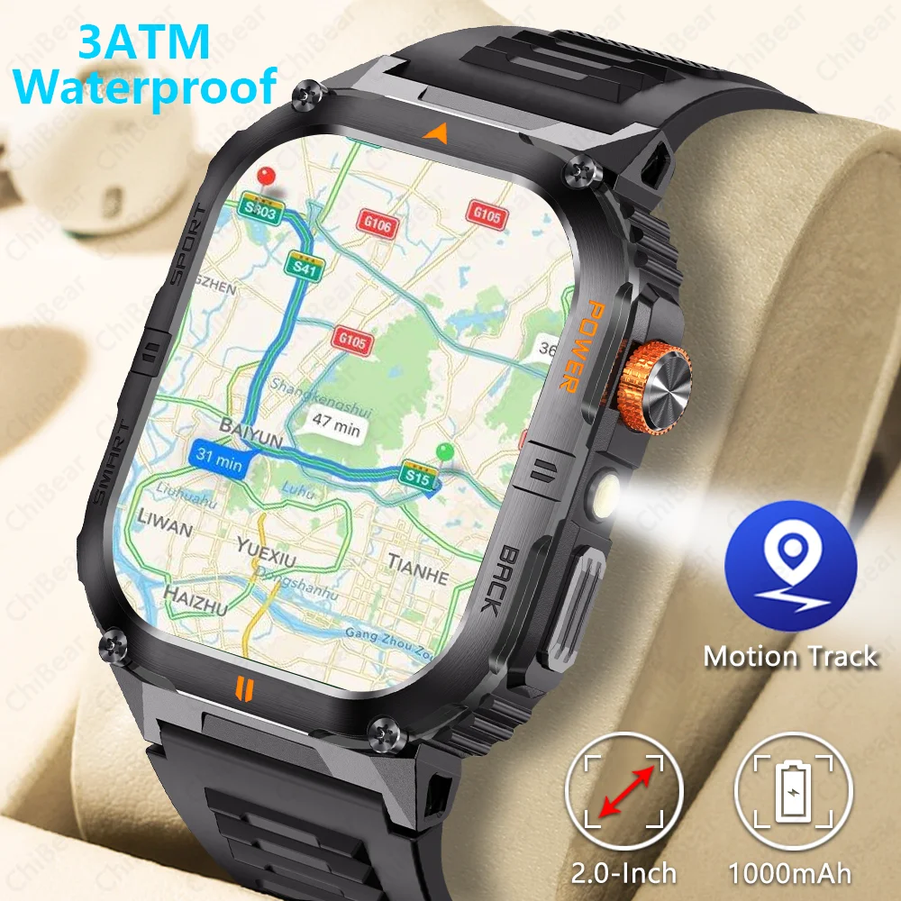 

1000mAh Long Battery Fitness Sports Smartwatch Flashlight Heart Rate 3ATM Waterproof BT Call Smart Watch For Men Women 2025 NEW