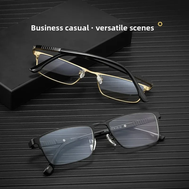 Super-Light Pure Titanium Semi-Rimless Business Elastic Temple Myopia Blue Light  Glasses Men Optical Prescription Progressive