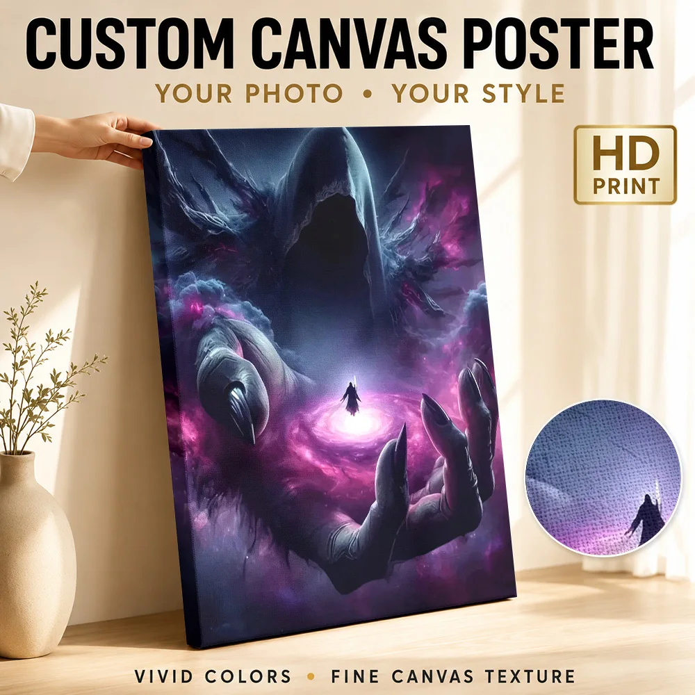 Cosmic Hand and Figure Framed Canvas Print Poster Personalized Photo Modern Pop Culture Wall Art for Bedroom Decor Ready to Hang
