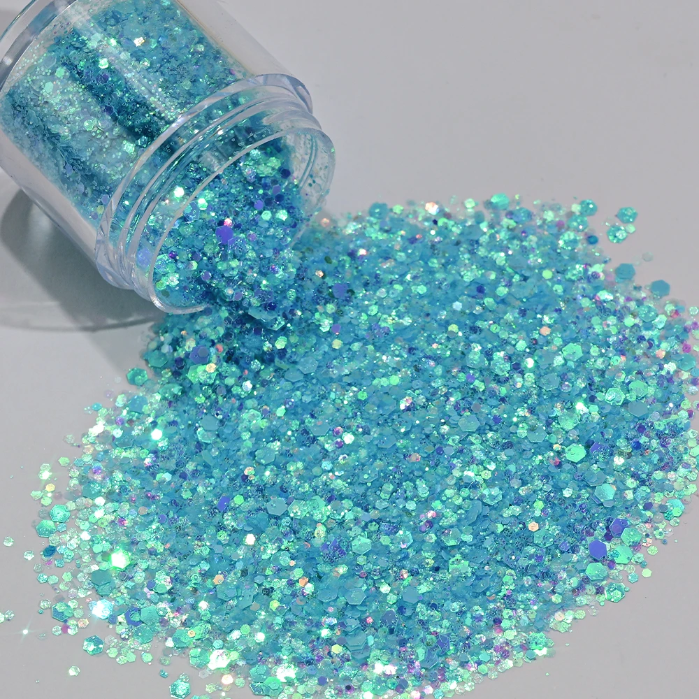 4Pcs Mint Green/Blue Chunky Glitter set Mermaid Nails Sequins Shiny Hexagon Flakes DIY Nail Art Decorations Glitters Accessories