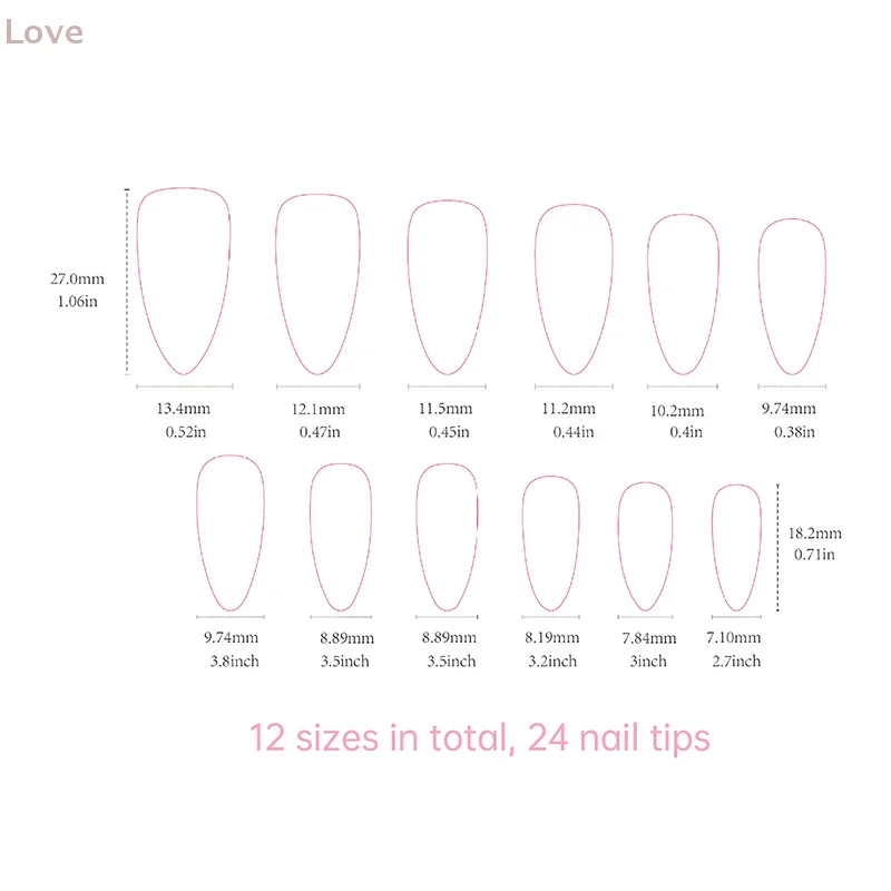 [L&P] 24 قطعة من الأظافر الصناعية الجميلة على شكل قلب فرنسي مع لاصق هلامي قابل للفصل للأظافر المزيفة غطاء كامل اضغط على الأظافر