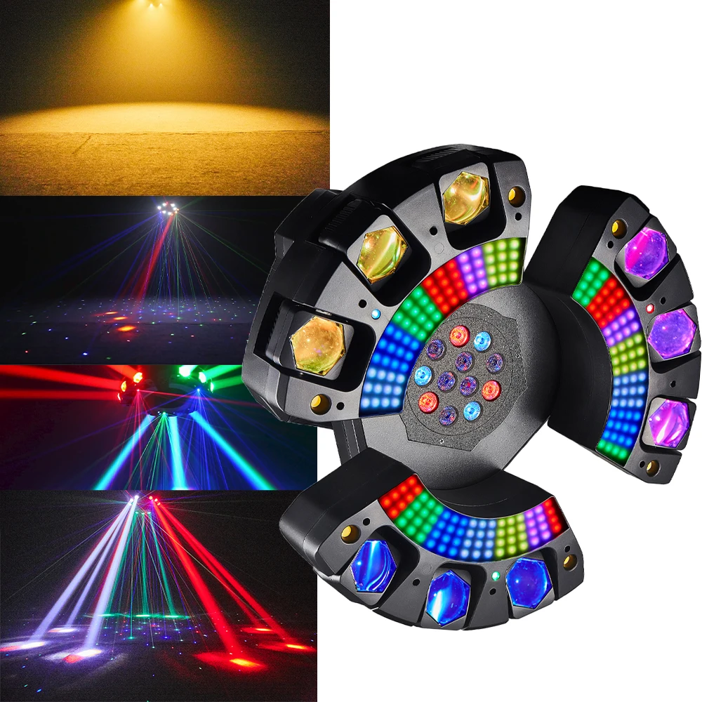 150W 9 Heads Multifunctional DJ Stage Light, LED Beam Moving Head Light with Golden Strobe RGB Wash Effect for Wedding Party Bar