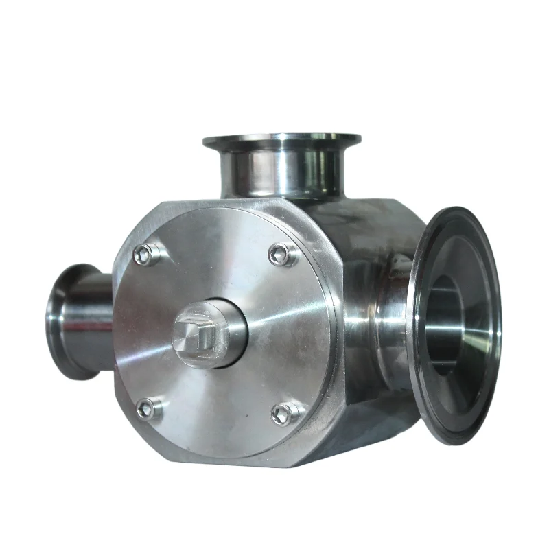 Vavle en T giratorio para máquina de llenado de pistón neumático, vávula DN38 con orificio pasante de 38mm, puerto de virola 77,5-64-50,5mm