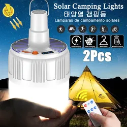 Outdoor Solar Camping Light Bulb Portable Emergency Lamp Tent LED Hook Up Hanging Camping Search Lights Lantern Hiking 2/1PCS