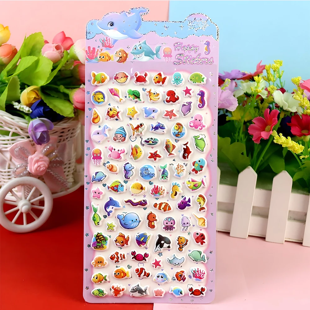 4pcs Cute Cartoon Marine Animals Fish Bubble Stickers Decal DIY Diary Laptop Phone Case Diary Suitcase Fridge Decoration Sticker