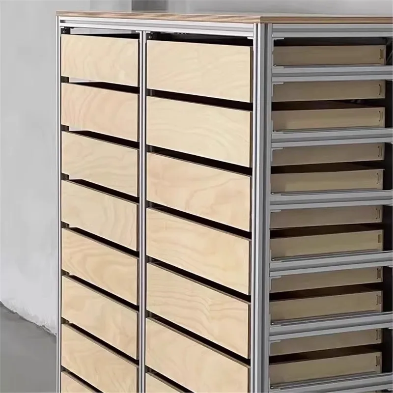 Aluminum Profile Storage Cabinet for Birch Wood Minimalist Multi Functional Cabinet Real Wood Sideboard Organizer Drawer