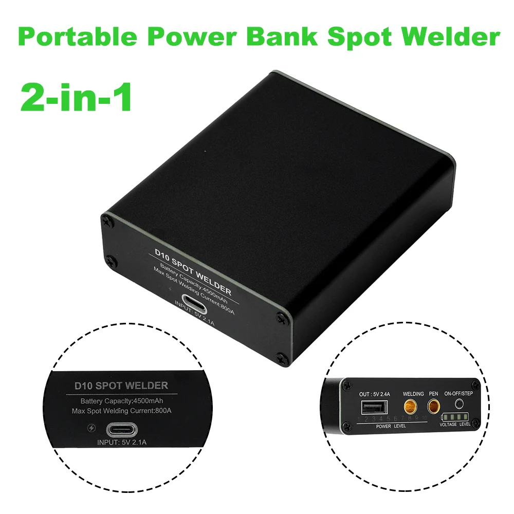 

18650/21700 Аккумуляторный аппарат для точечной сварки 2-в-1 Портативный внешний аккумулятор 5 В 2 А Интерфейс типа C для аккумулятора мобильного телефона DIY Сварка