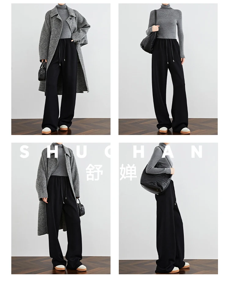 [سراويل طويلة الساق] سراويل شتوية سميكة واسعة الساق طويلة ممتدة مستقيمة غير رسمية لتطهير الأرضيات للنساء