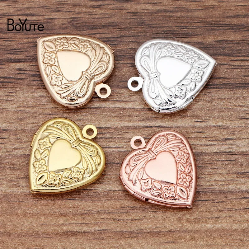 BoYuTe (10 Pieces/Lot) 20*23*4MM Metal Brass Heart Shaped Photo Locket Charms Pendant Factory Direct Sale