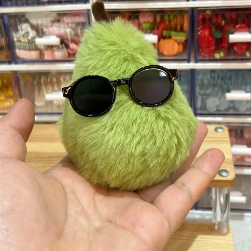 Cute Plush Cool Pear Toy Keychain Pendant Creative Wearing Sunglasses Soft Stuffed Doll Key Chain Bag Charm Gift