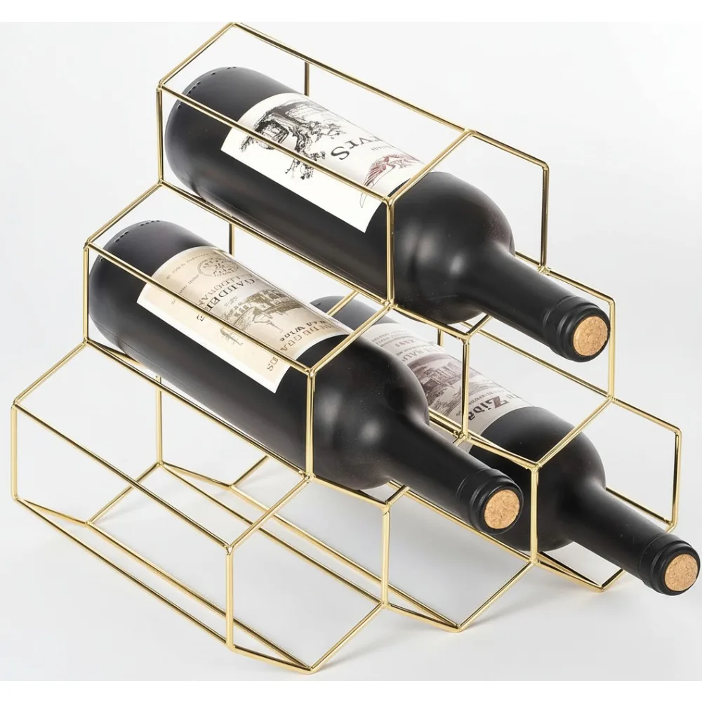 

Modern Gold Beehive Wine Rack Stand - 6 Bottle Countertop Holder for Home Bar Decor