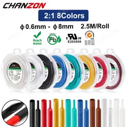 8 Multi Colori 0.6 - 8mm 2:1 2.5M/Rotolo Tubo Termoretraibile Tubo Termoretraibile Nastro Filo Protezione Tubo di Riscaldamento EVA 1mm 3mm 2mm Tubi