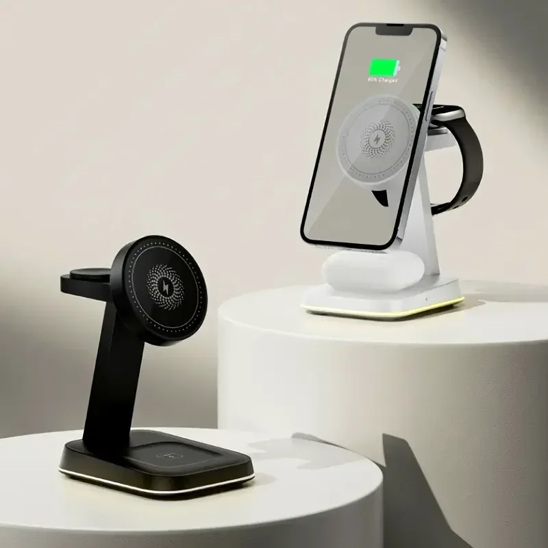 3-in-1 Magnetic Wireless Charger Compatible with Apple 15W Fast Charging Magsafe Vertical Stand  IWatch/Airpods Wireless Charger