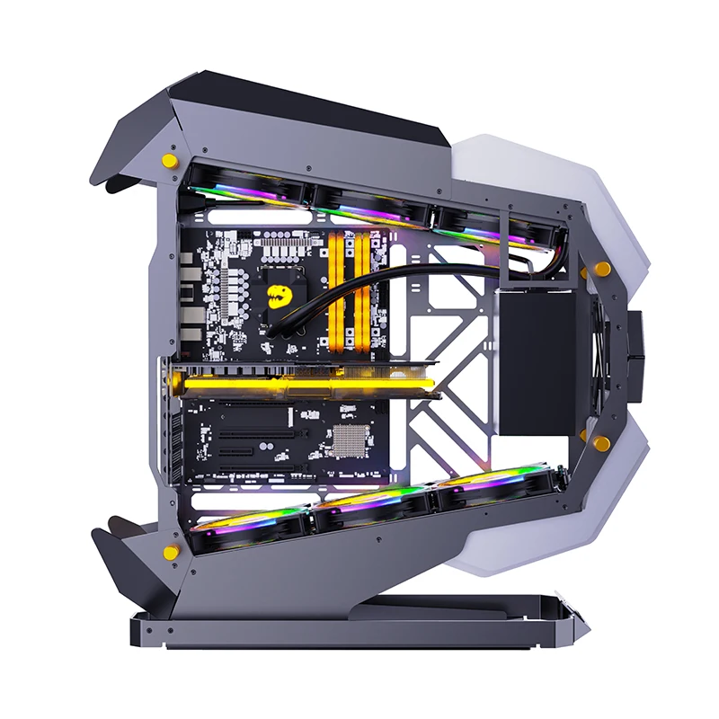 Lovingcool High-End-Unterstützung für 360-Grad-Aio-Wasserkühler, Computergehäuse, EATX ATX, Voll-LED-DIY-Gaming-PC-Gehäuse mit zentralem Steuerbildschirm Ansicht 3