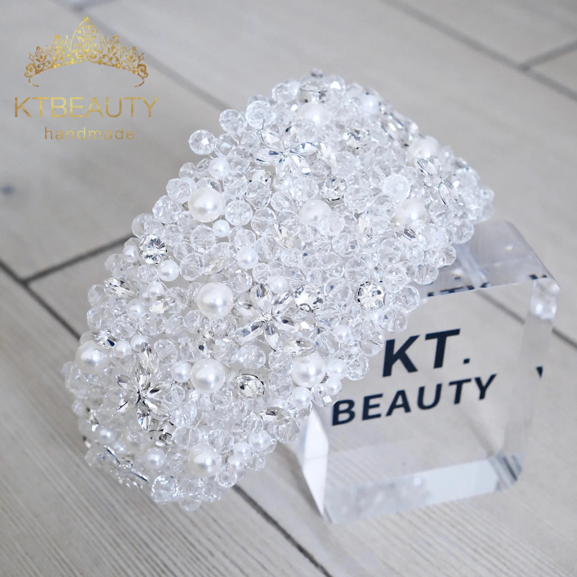 KTBEAUTY News 2025 bridal style Headpiece Silver color Crystal Big Size Crown white Stones Beauty Hair band Women Accessories