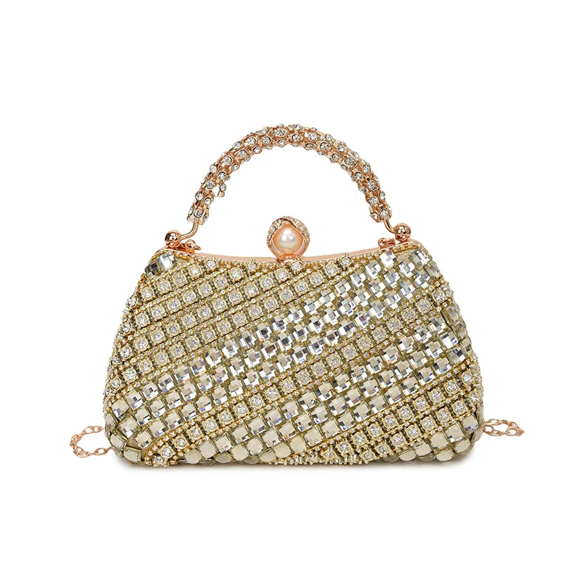 Ladies Versatile Diamond Pearl Dress  Chain Shoulder Messenger Dinner Handbag Bag