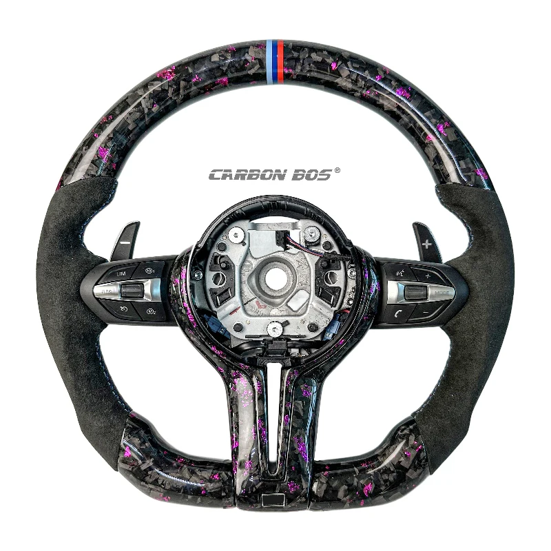 

Carbon Bos Forged Carbon Fiber Steering Wheel for BMW M3 M5 F06 F30 F25 F30 F36 F15 Perforated Leather Purple Forged Carbon
