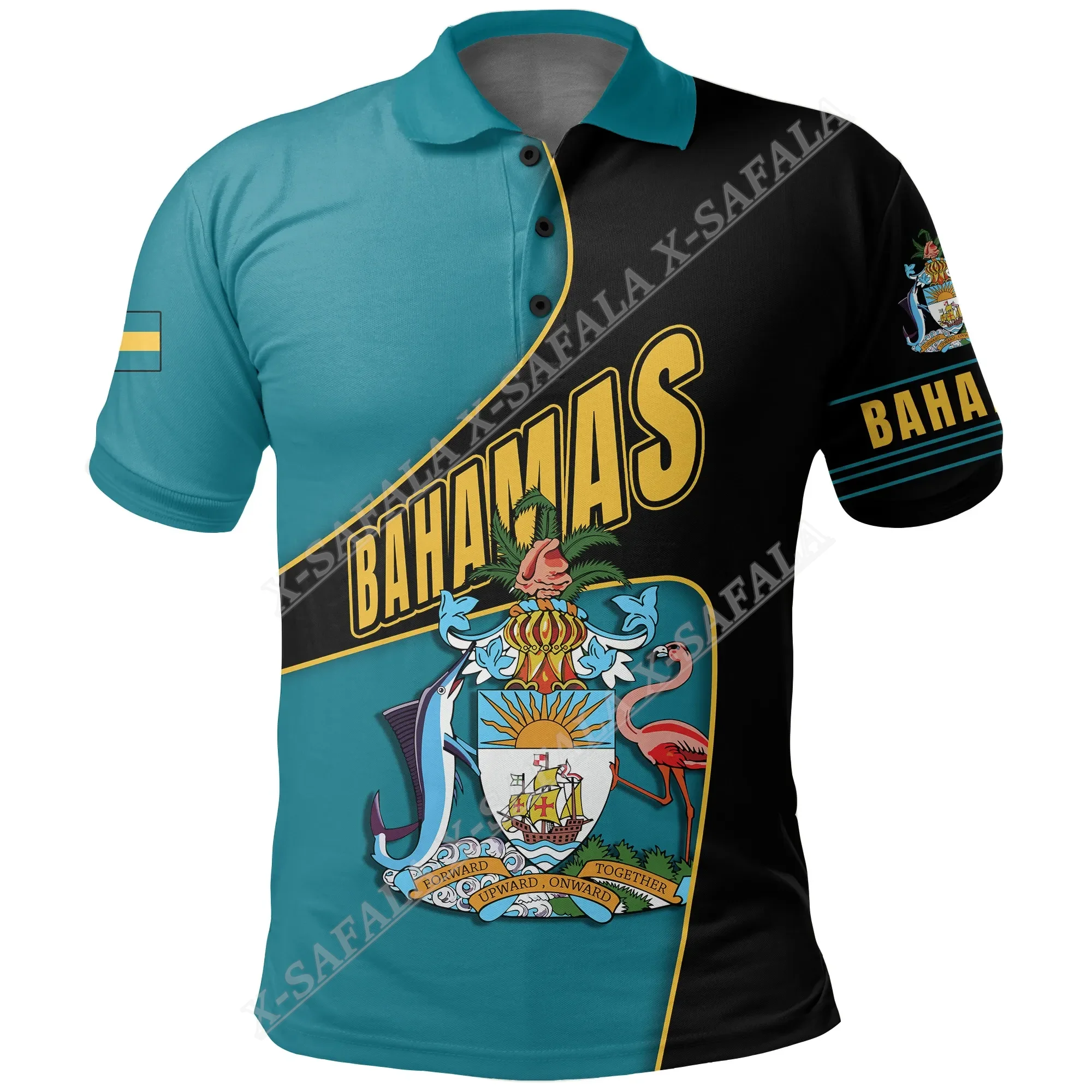 

Bahamas Style Blue Marlin Coat Of Arms 3D Printed Polo T-Shirt Men Collar Short Sleeves StreetWear Casual Top New Summer Clothes