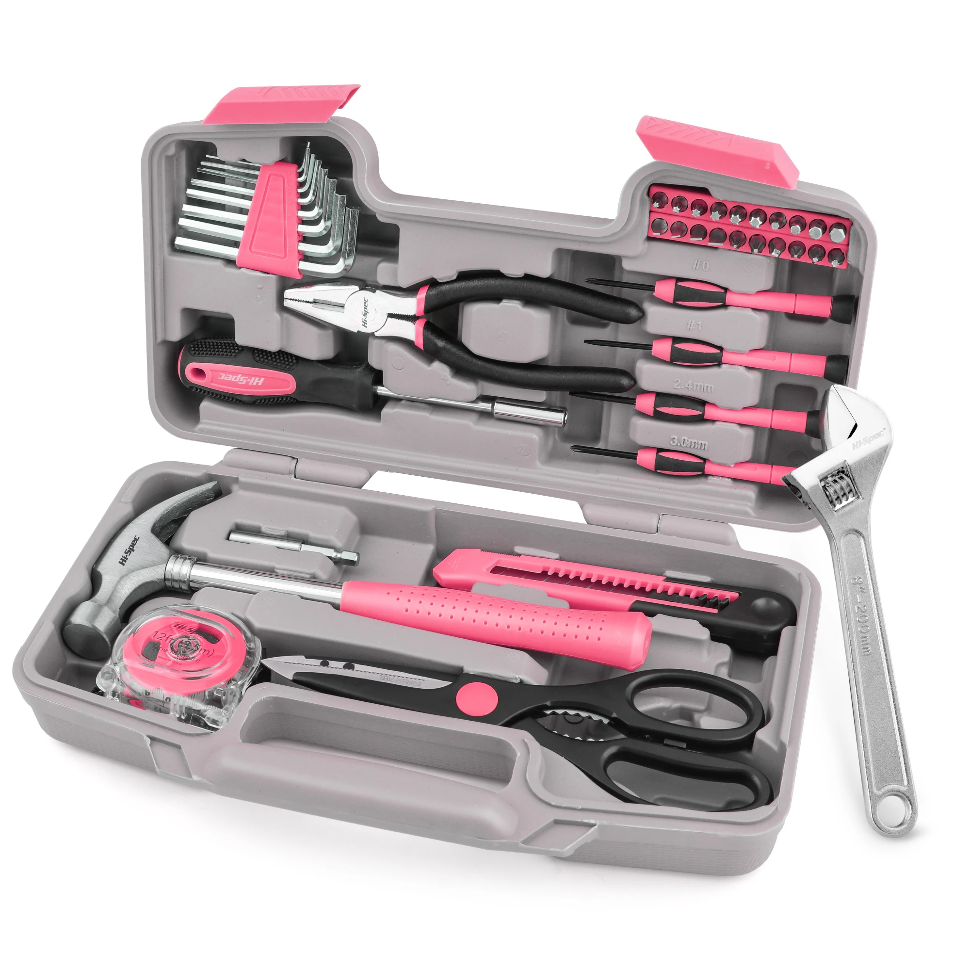 Hi-Spec 40-teiliges professionelles Heim- und Handwerkzeug-Set, magnetischer Bit-Treiber, Schraubendreher und mehrschichtiger Koffer – Damen-DIY-Kits für den Haushalt