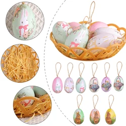 Easter Colorful Eggs with  Weaving Basket Easter Decorations 2025 Cartoon Bunny Eggs Painted Hanging Pendants Ornament Kids Gift